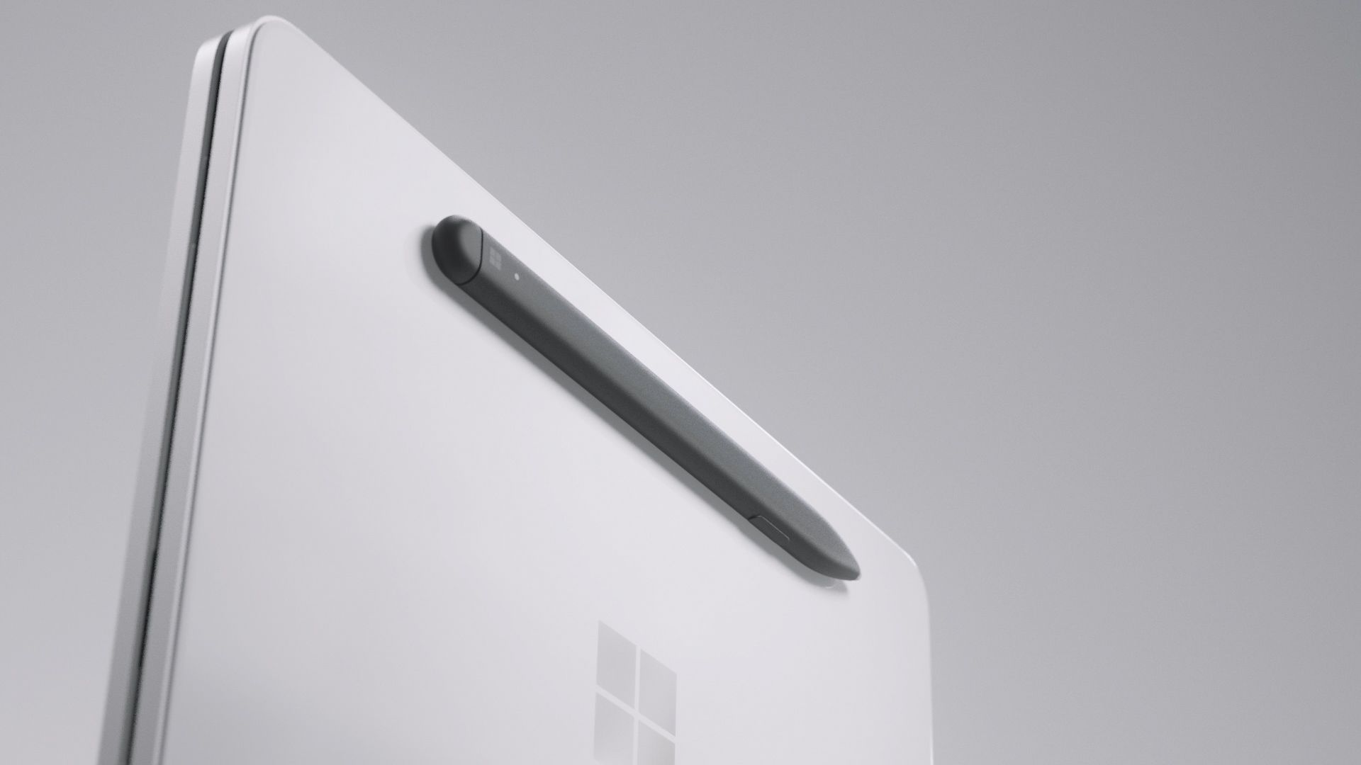 The Surface Slim Pen is magnetically attached to the outside of the Surface Neo. 