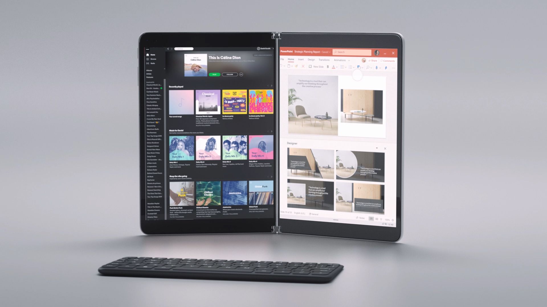 Et billede af Surface Neo inklusive tastaturet