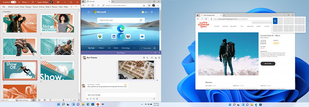 Two screenshots of different arrangements of content on one screen