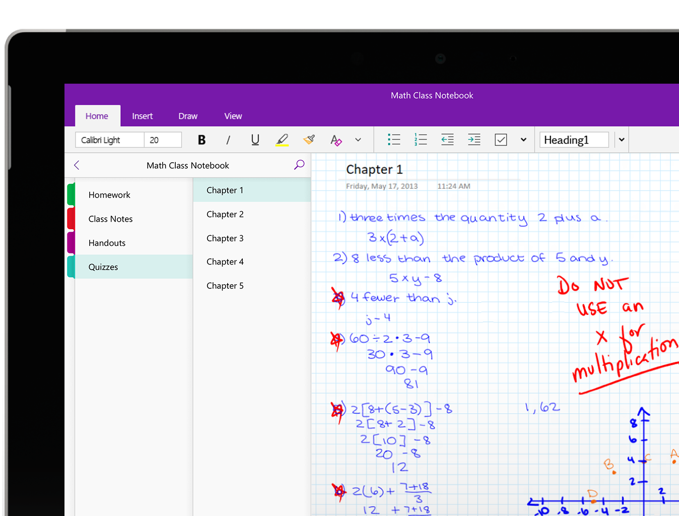 Screenshot of the OneNote class notebook