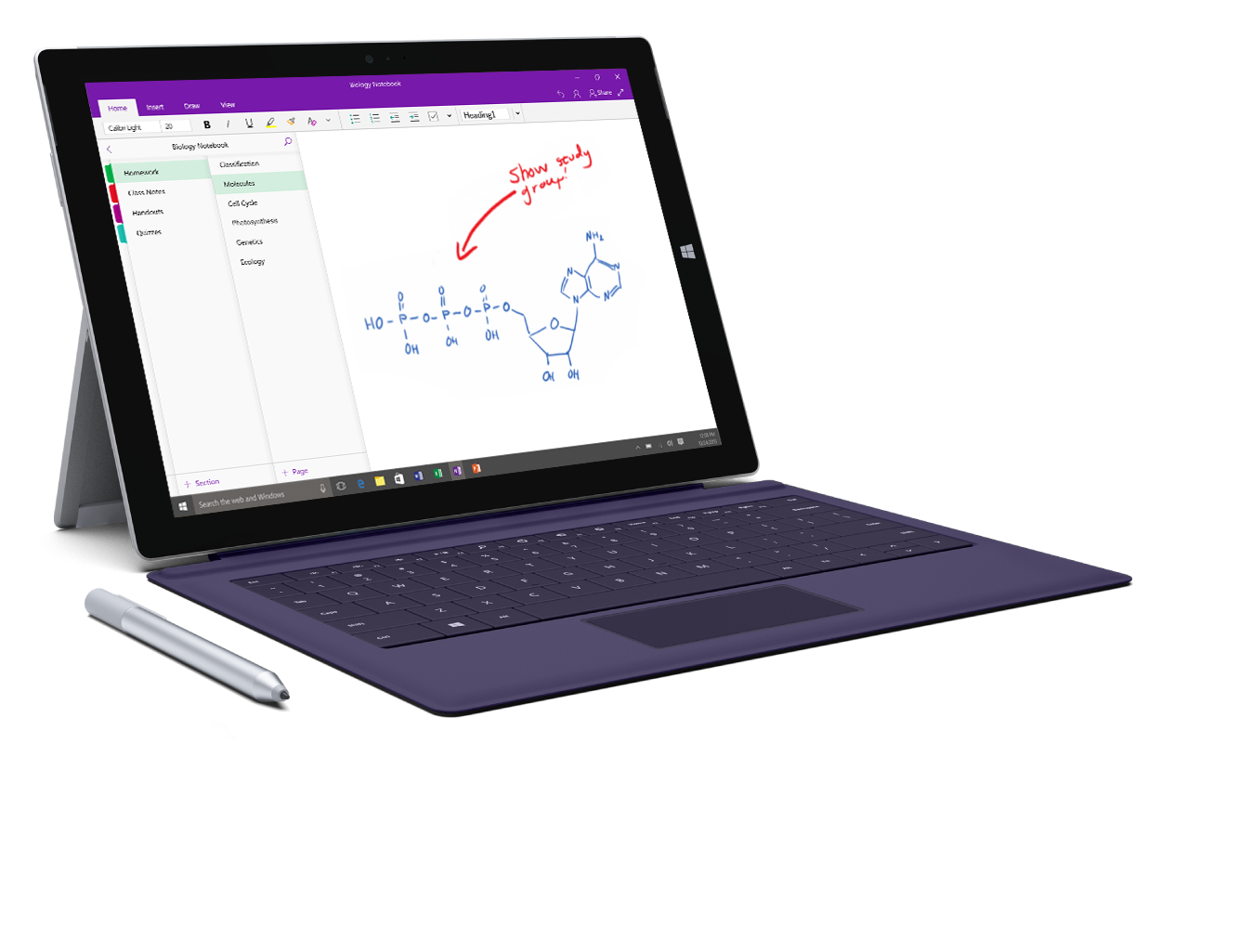 A Surface Pro with the OneNote class notebook opened