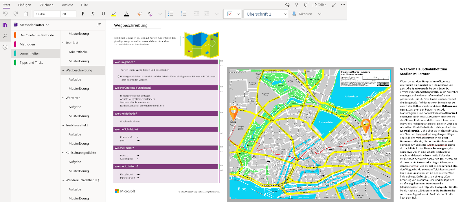 A task for directions is open in OneNote 