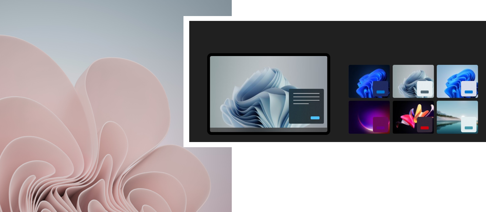 To skærmbilleder viser de nye designs i Windows 11